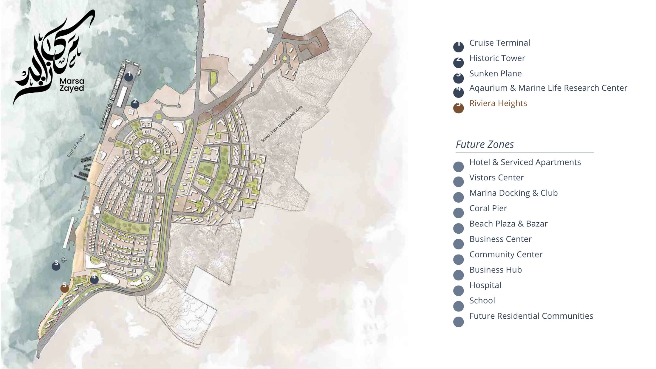 Marsa Zayed masterplan from the Riviera Heights brochure
